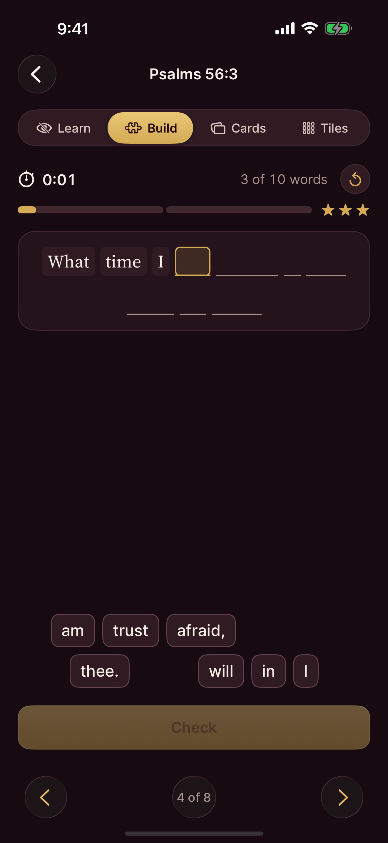 Bible Memory Game: building a verse from memory